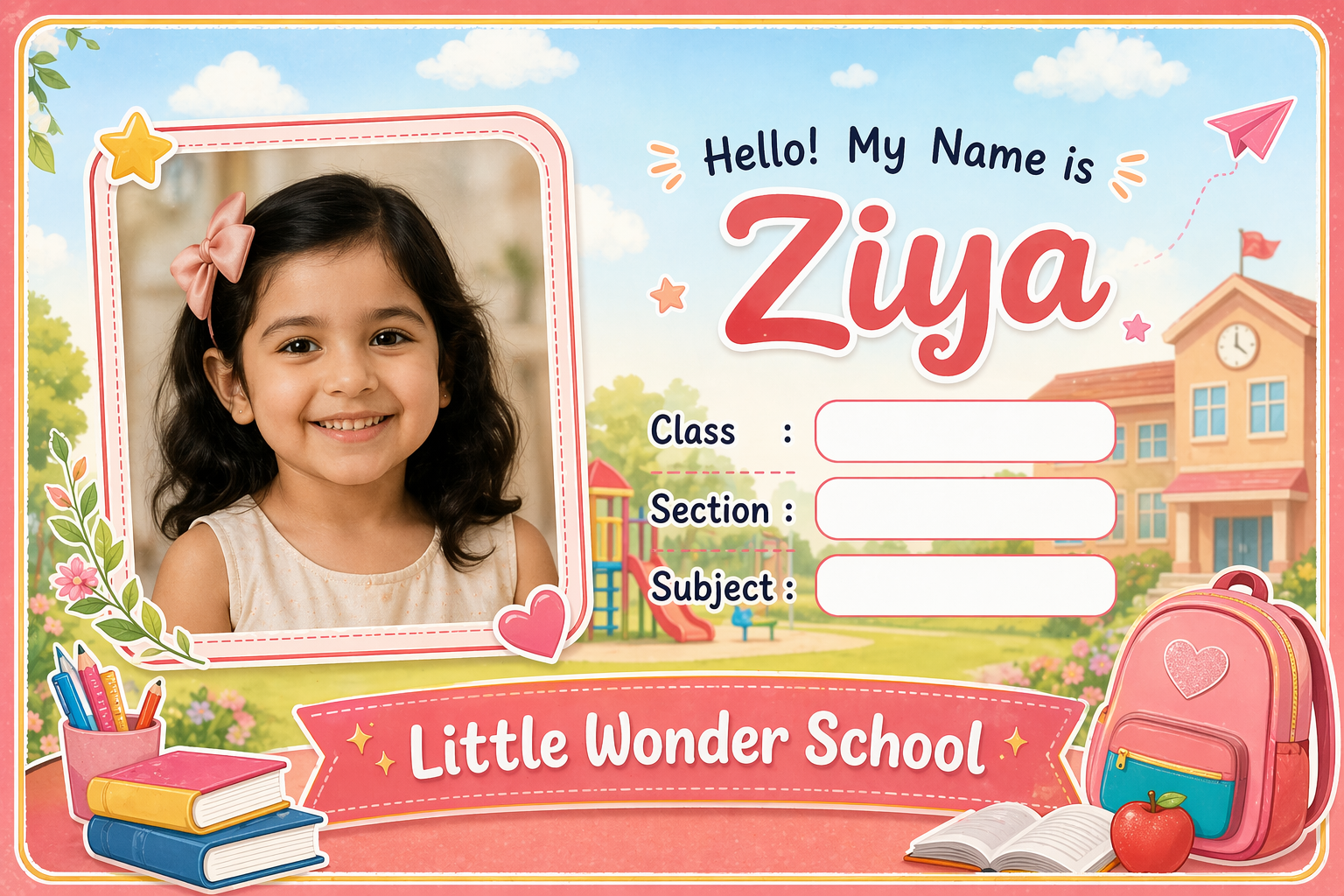 Photo name label — round corners — sample design